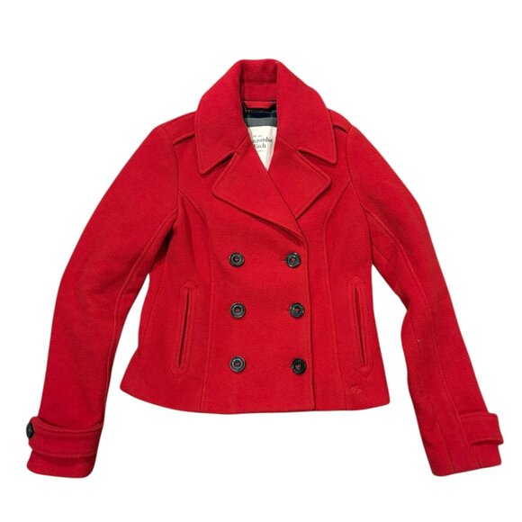Abercrombie & Fitch Women’s Red Pea Coat - Picture 1 of 4